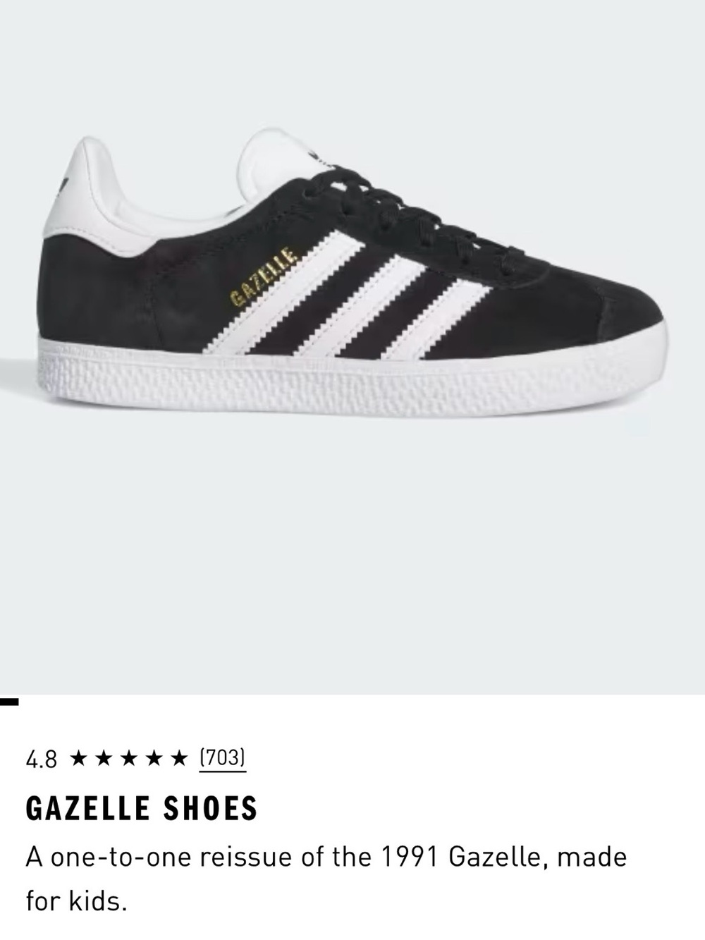 Kids adidas Gazelle Black and White Low-Top Sneakers